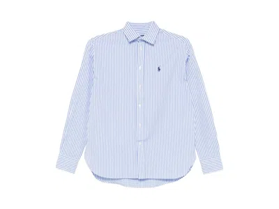 Pre-owned Polo Ralph Lauren Women's  120/2 Yd Ctn Pwls Rmsy St Shirt In Cabana Blue/ White
