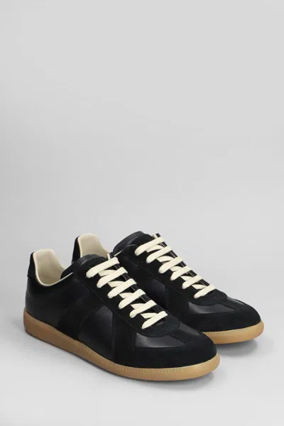 Maison Margiela Men Black Leather And Suede Replica Sneakers In Black