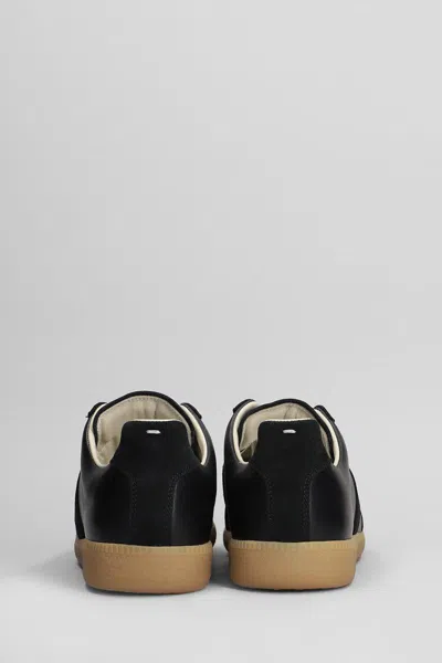 Maison Margiela Men Black Leather And Suede Replica Sneakers In Black