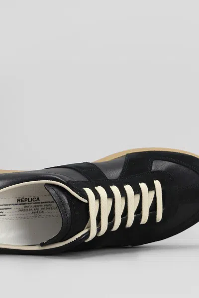 Maison Margiela Men Black Leather And Suede Replica Sneakers In Black