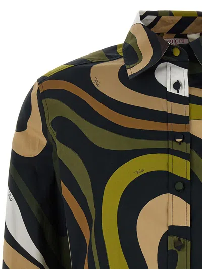 Pucci Multicolor Marble Shirt In Green
