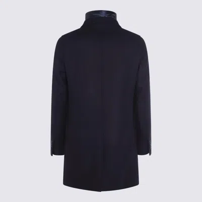 Herno Tailored Wool Coats With Notched Lapels In Blue