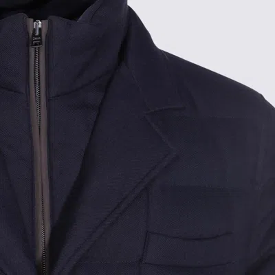 Herno La Giacca Water Resistant Down Blazer With Removable Bib In Blue