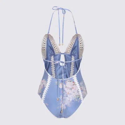 Zimmermann Cascadian Keyhole Crochet One Piece Tea Blue Botanical Floral
