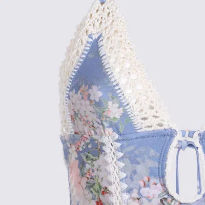 Zimmermann Cascadian Keyhole Crochet One Piece Tea Blue Botanical Floral
