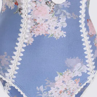 Zimmermann Cascadian Keyhole Crochet One Piece Tea Blue Botanical Floral