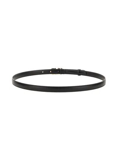 Ferragamo Double Gancio Leather Skinny Belt In Black