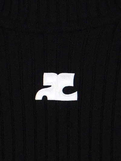 Courrèges Reedition Short Sleeves Rib Knit Sweater In Black