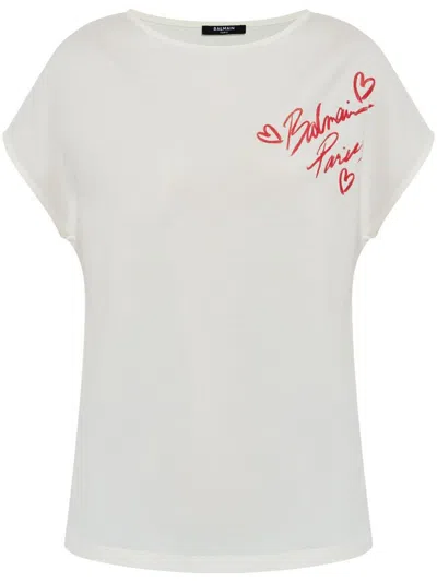 Balmain Graphic-print Short-sleeve T-shirt In White