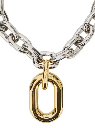 Rabanne Silver-colored Necklace With Pendant And Engraved Logo In Brass Woman