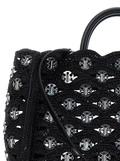Rabanne Black Handbag With Weaving And All-over Disc Details In Raphia Woman