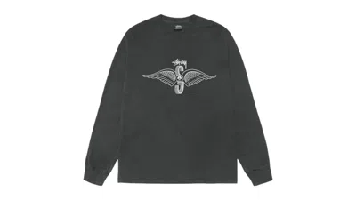 Pre-owned Stussy Skull Wings Long Sleeve Pigment Dyed Tee Shirt In Black