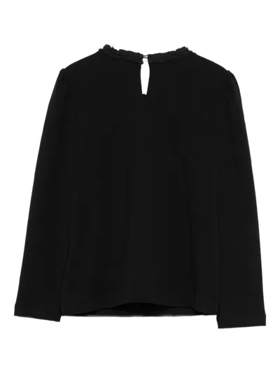 Monnalisa Lace-insert Long-sleeve Top In Black