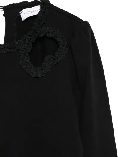 Monnalisa Lace-insert Long-sleeve Top In Black