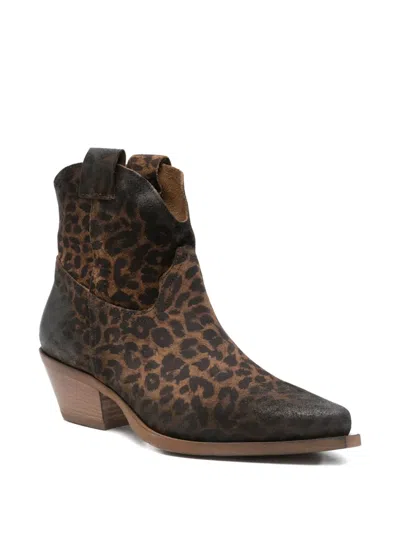 Metisse Leopard-print Boots In Burgundy