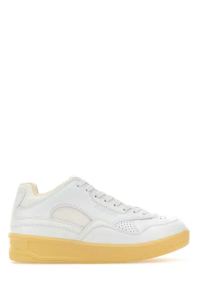 Jil Sander White Leather And Fabric Basket Sneakers In Multi