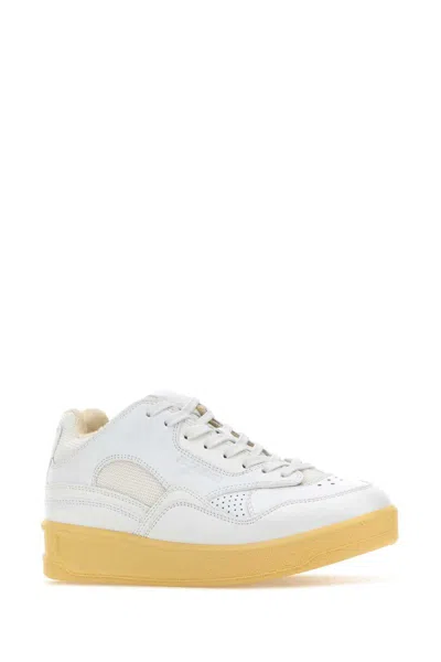 Jil Sander White Leather And Fabric Basket Sneakers In Multi