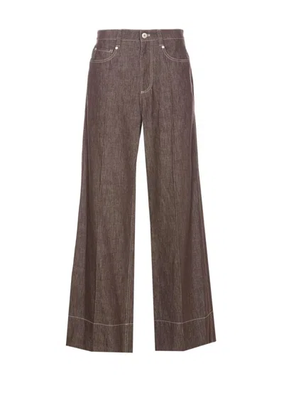 Brunello Cucinelli High-rise Wide-leg Jeans In Brown