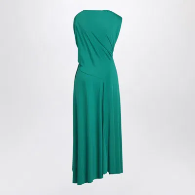 Victoria Beckham Peacock Coloured Dress With Draping Women In Green