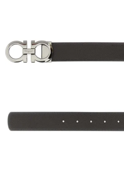Ferragamo Adjustable Reversible Leather Belt With Textured Finish In Black