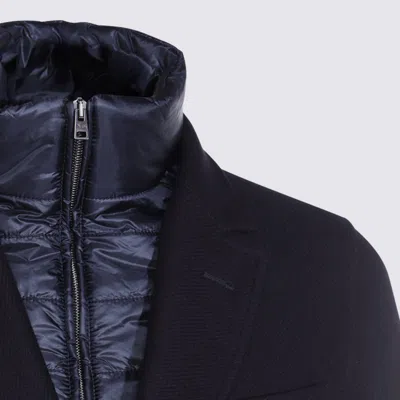 Herno Tailored Wool Coats With Notched Lapels In Blue