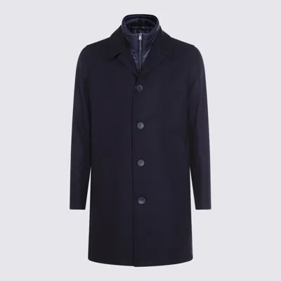 Herno Lapel Side Pockets Long Sleeves Coat In Blue