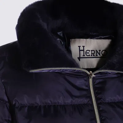 Herno Padded Long Quilted High Collar Jackets In Blue