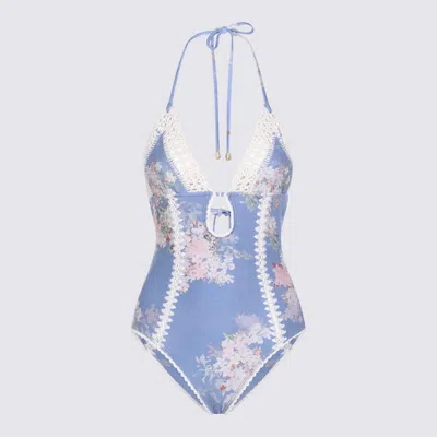 Zimmermann Cascadian Keyhole Crochet One Piece Tea Blue Botanical Floral