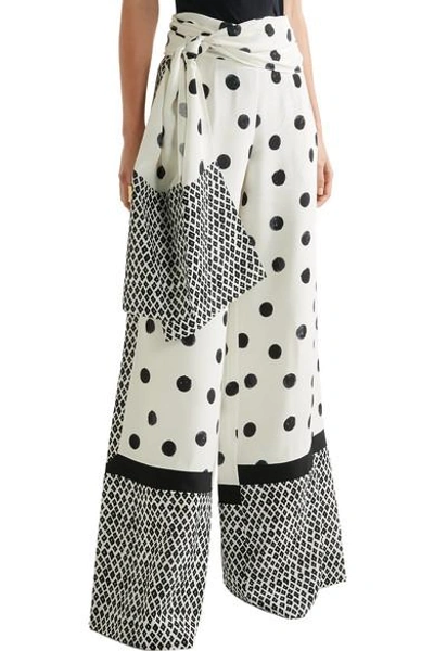 Shop Oscar De La Renta Printed Silk Crepe De Chine Wide-leg Pants