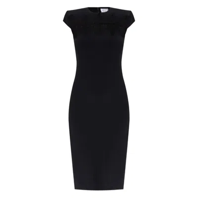 Alexander Mcqueen Cap-sleeve Lace-embroidered Midi Dress In Multi