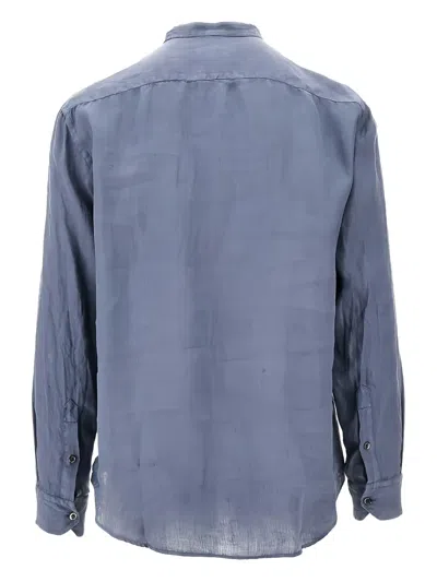 Emporio Armani Collarless Long-sleeve Shirt In Blue
