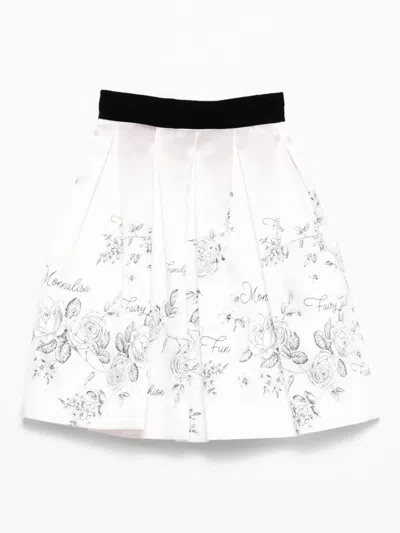 Monnalisa Pleated Floral-print Skirt In White