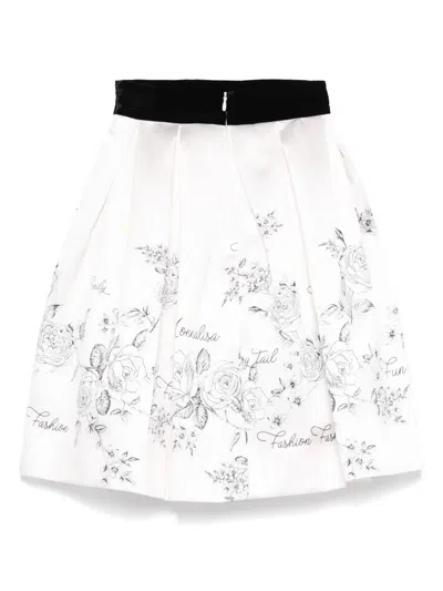 Monnalisa Pleated Floral-print Skirt In White
