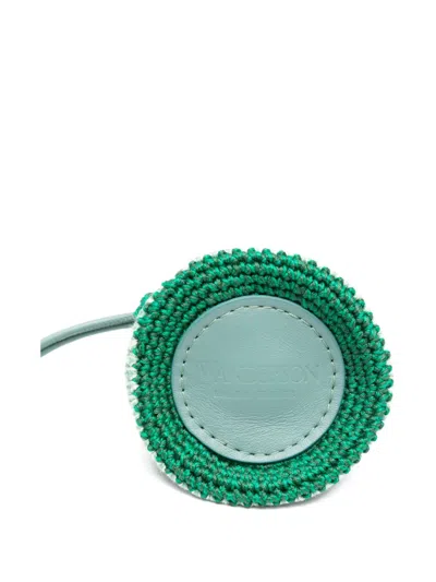 Jw Anderson Teacup Leather-trimmed Crocheted Bag Charm In Green