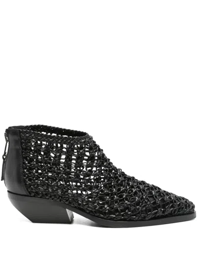 Elena Iachi Woven Leather Pointed-toe Boots In Black