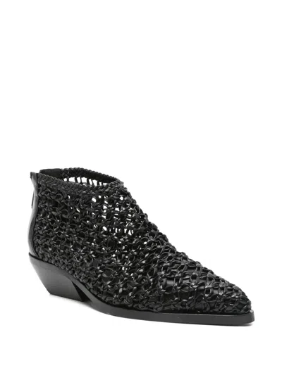 Elena Iachi Woven Leather Pointed-toe Boots In Black