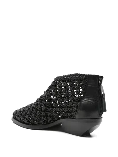 Elena Iachi Woven Leather Pointed-toe Boots In Black