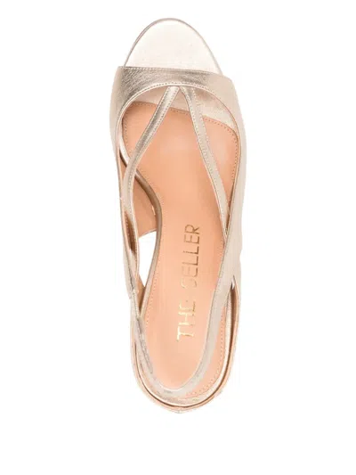 The Seller Sandals In Platinum Leather In Gold