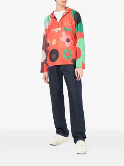 Erl Floral-print Half-zip Jacket In Orange
