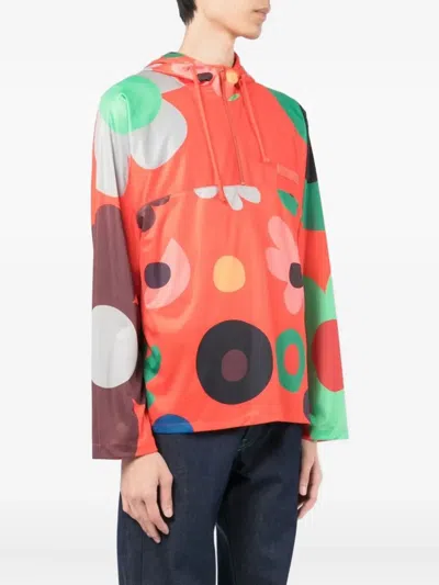 Erl Floral-print Half-zip Jacket In Orange