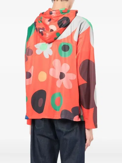 Erl Floral-print Half-zip Jacket In Orange