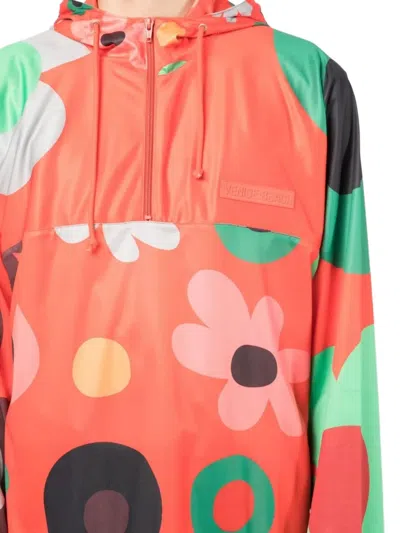 Erl Floral-print Half-zip Jacket In Orange