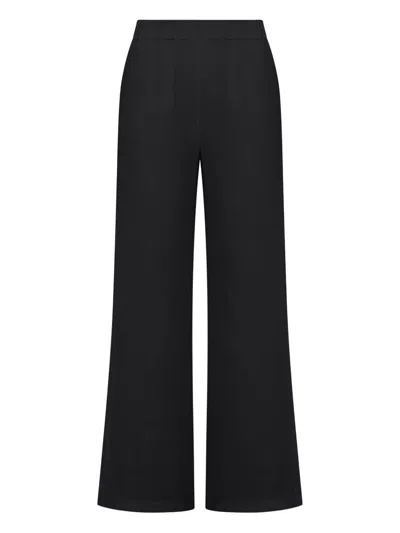120% Lino Wide Leg Linen Trousers In Black