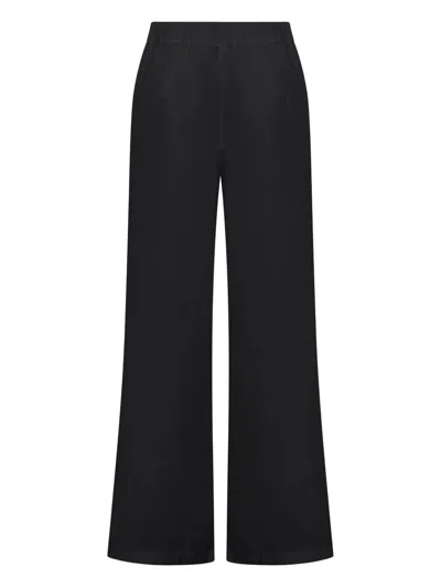 120% Lino Wide Leg Linen Trousers In Black