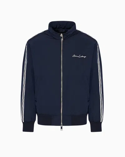 Armani Exchange Full Zip Blouson In Crinkle Fabric With Logo On The Chest