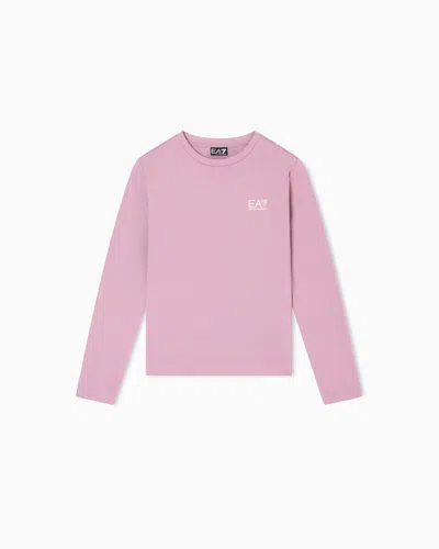 Ea7 Core Identity Girl Stretch Cotton-jersey Long-sleeved T-shirt In Pink