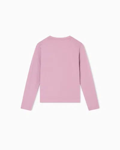 Ea7 Core Identity Girl Stretch Cotton-jersey Long-sleeved T-shirt In Pink