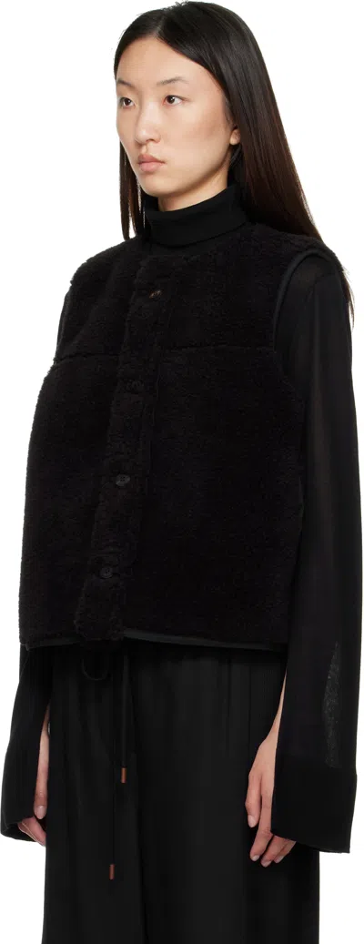 Le17septembre Black Faux-shearling Reversible Vest In Black