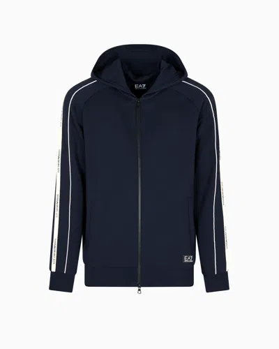 Ea7 Logo Series Cotton-blend Hooded Zip-up Sweatshirt
