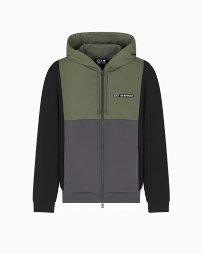 Ea7 Athletic Colour Block Hooded Sweatshirt In Nylon And Viscose Blend